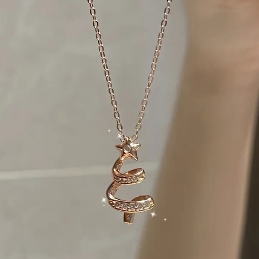Rhinestone Christmas Tree Pendant Necklace - Picture 7 of 7